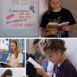 2 z 14 Kolaż 4 zdjęć. Uczennice czytają książki na korytarzu..jpg