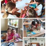 10 z 14 Kolaż 4 zdjęć. Uczniowie czytają książki w klasie. Klasa 1c pozuje do zdjęcia grupowego. Klasa 1c tworzy plakat..jpg