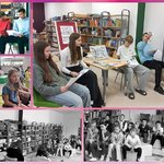 Zdjęcie 5 Uczniowie klasy 2c słuchają w bibliotece głośnego czytania. Czytają im uczniowie klas 8..jpg