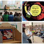 Zdjęcie 1 Uczniowie siedzą na pufach w bibliotece. Pani w teatrzyku kamishibai czyta im bajkę o czarnym smoku..jpg