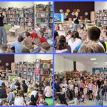 Zdjęcie 1 Kolaż 4 zdjęć. W bibliotece aktorka czyta uczniom.jpg
