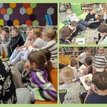 Kolaż 3 zdjęć z zajęć czytelniczych klasy 3a w bibliotece..jpg