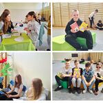 Kolaż 4 zdjęć. Uczniowie czytają książki lub pozują z książkami do zdjęcia..jpg
