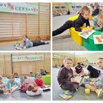Kolaż 4 zdjęć. Uczniowie na siedząco lub leżąco czytają książki..jpg