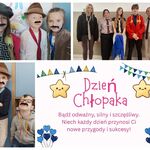 Kolaż 3 zdjęć. Nauczycielki_ uczennice_ uczniowie ubrani są w koszule i krawaty_ niektórzy mają przyklejone wąsy..jpg