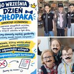 Kolaż 2 zdjęć. Uczennice_ uczeń i nauczycielka ubrani są w koszule i krawtay..jpg